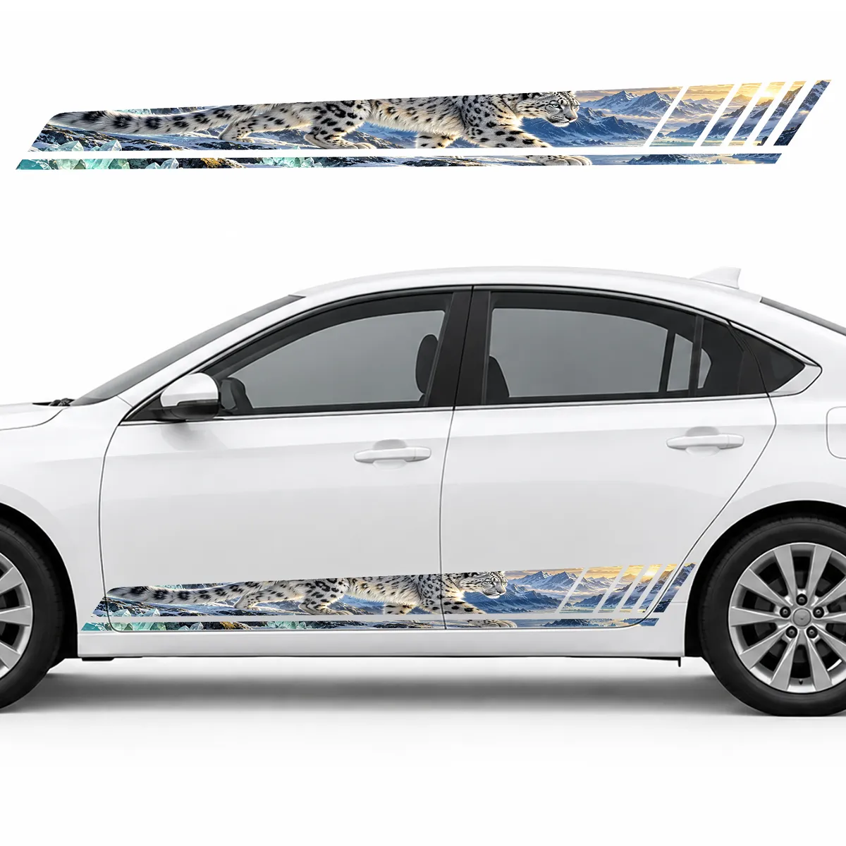 Snow Leopard on an Icy Rock GT racing side door stripes decals stickers for Cars