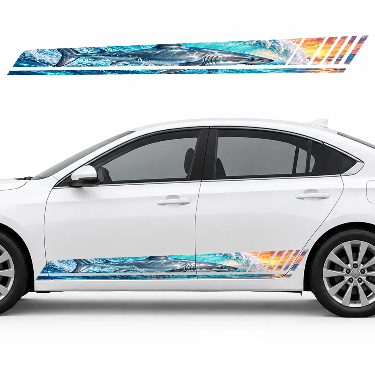 Silver Shark in a Turquoise Wave GT racing side door stripes decals stickers for Cars