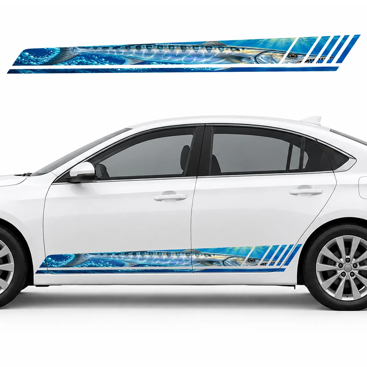 Silver Barracuda in Turquoise Water GT racing side door stripes decals stickers for Cars