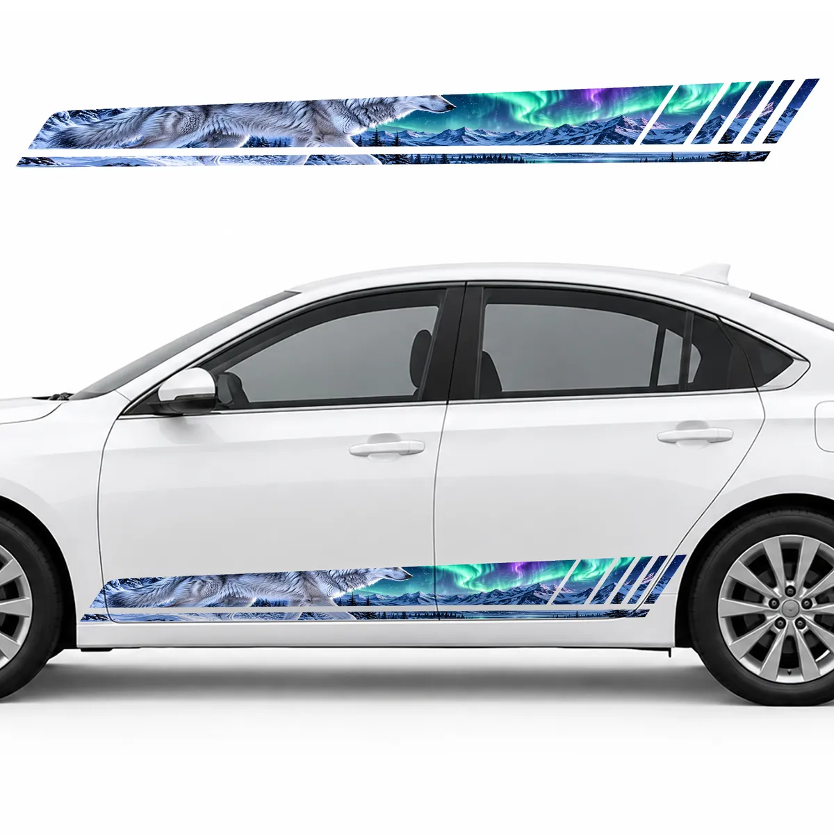 Silver Wolf under the Northern Lights GT racing side door stripes decals stickers for Cars