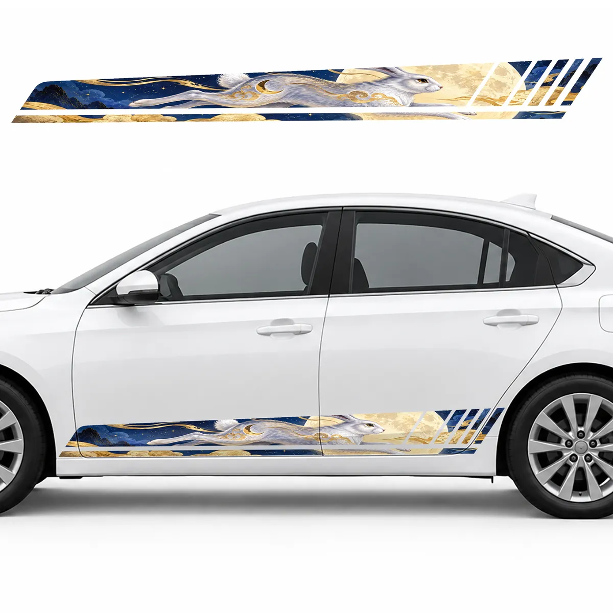 Silver Moon Rabbit in Golden Clouds GT racing side door stripes decals stickers for Cars