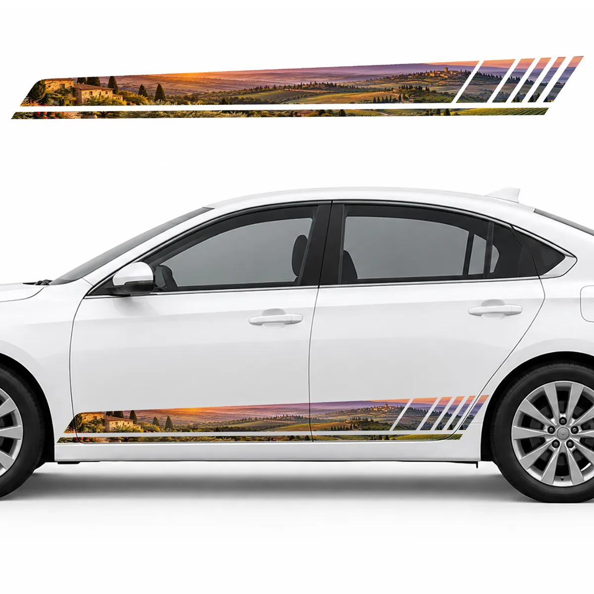 Tuscan Sunset over the Hills GT racing side door stripes decals stickers for Cars