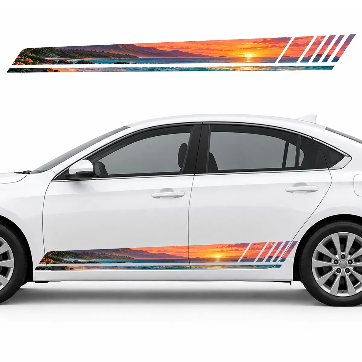Tropical Sunset over the Ocean GT racing side door stripes decals stickers for Cars