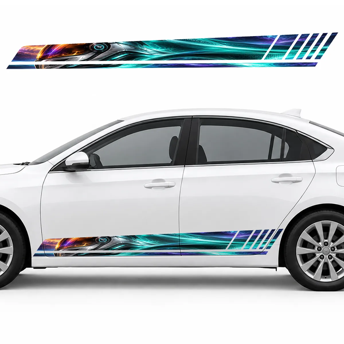 Futuristic Helmet with Turquoise Streams GT racing side door stripes decals stickers for Cars