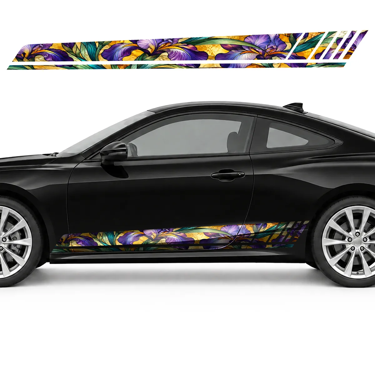 Purple Irises in a Stained Glass Panorama GT racing side, view 3 of 4