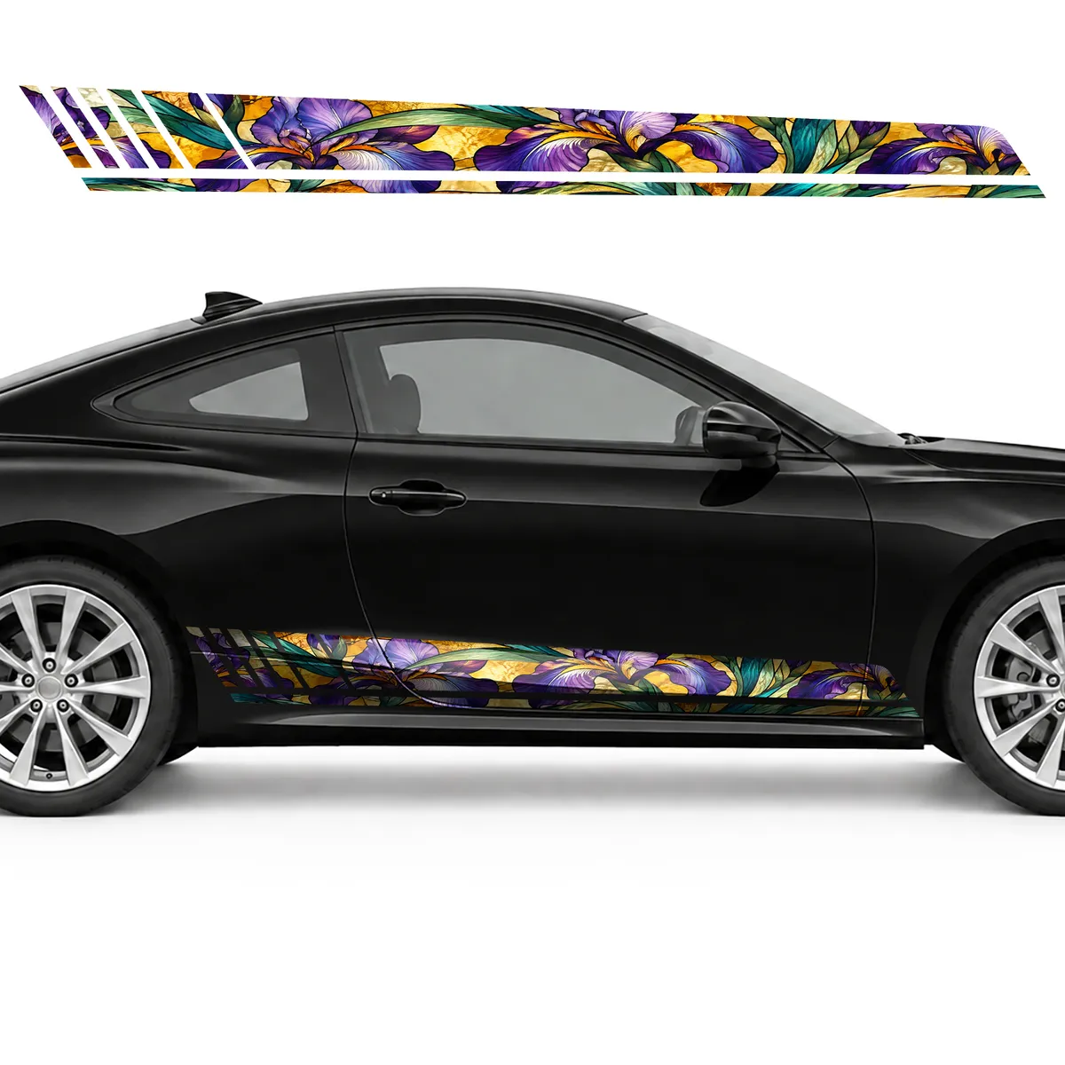 Purple Irises in a Stained Glass Panorama GT racing side, view 4 of 4