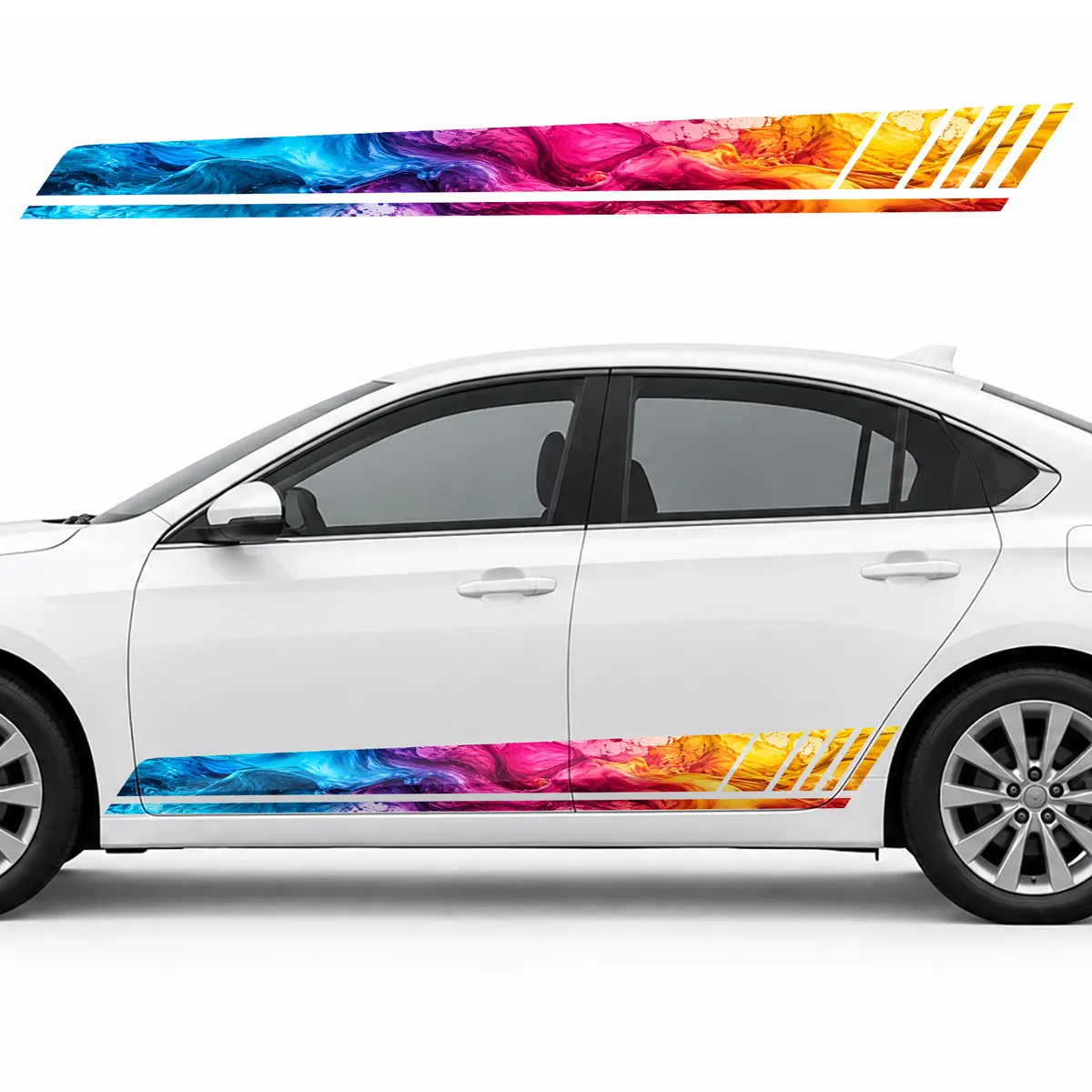 Wave of Turquoise, Raspberry and Amber Ink GT racing side door stripes decals stickers for Cars