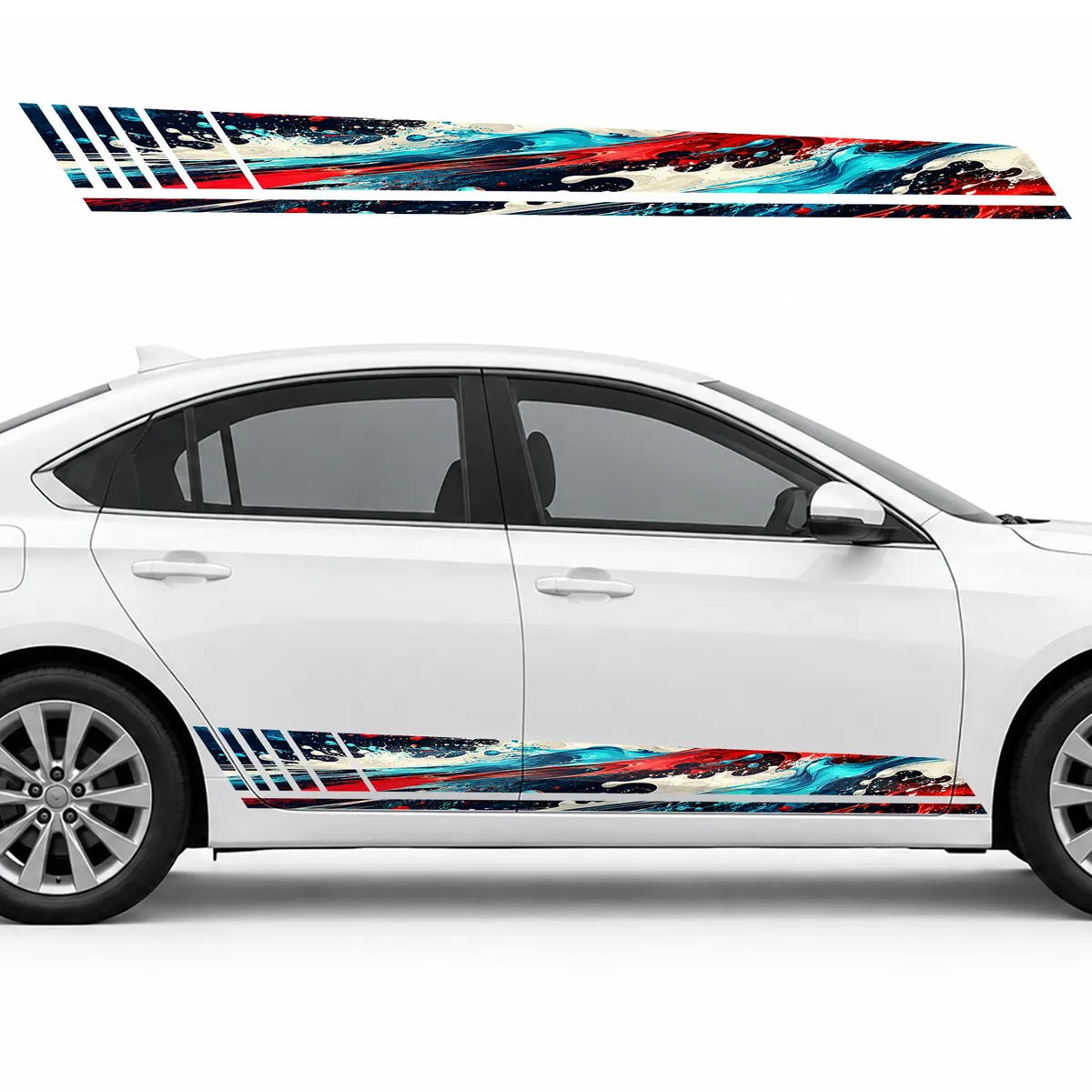 Red and Turquoise Speed Strokes GT racing side door stripes, view 2 of 4