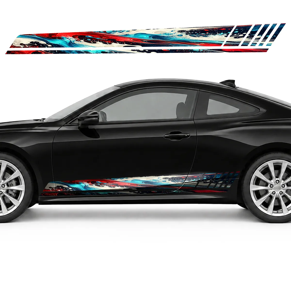 Red and Turquoise Speed Strokes GT racing side door stripes, view 3 of 4