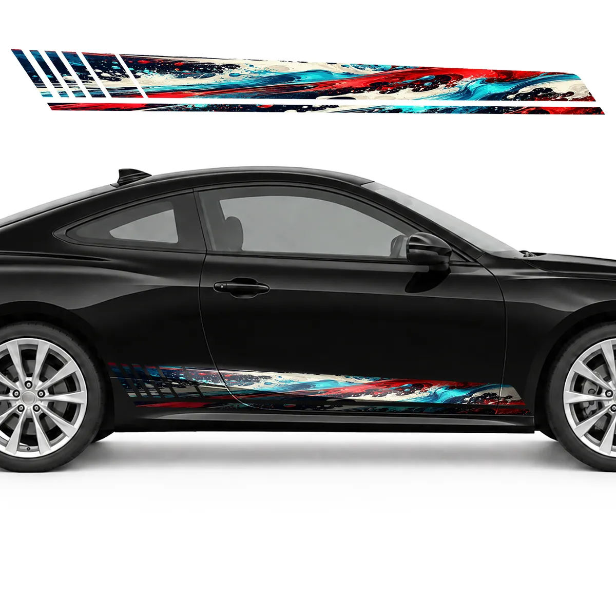 Red and Turquoise Speed Strokes GT racing side door stripes, view 4 of 4