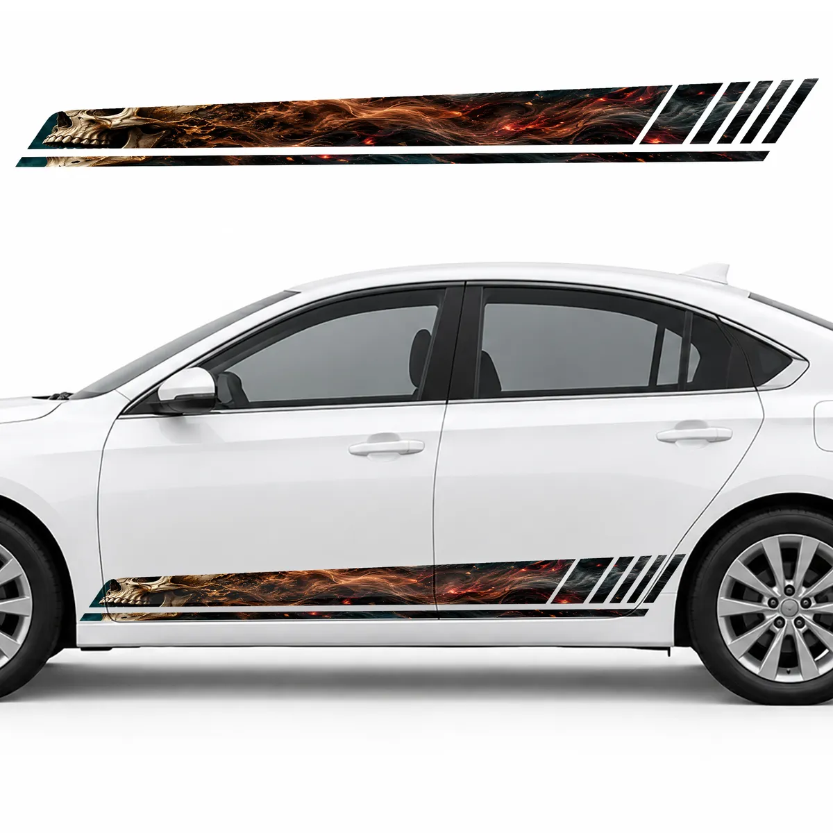 Skull, Copper Smoke and Red Sparks GT racing side door stripes decals stickers for Cars