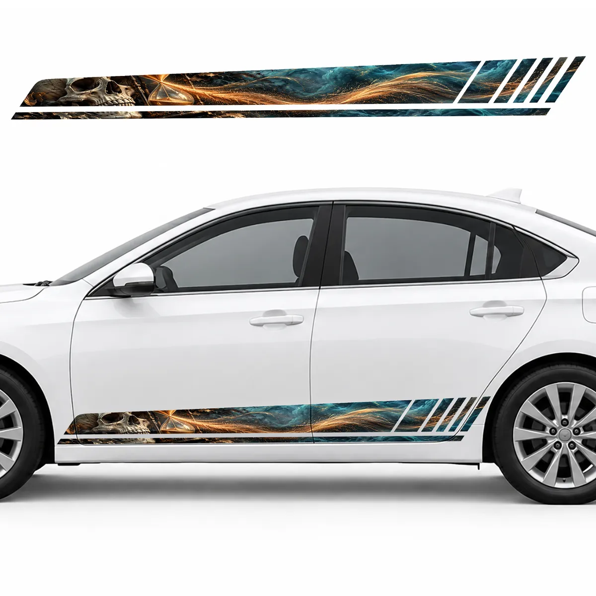 Skull and Hourglass in Turquoise Mist GT racing side door stripes decals stickers for Cars