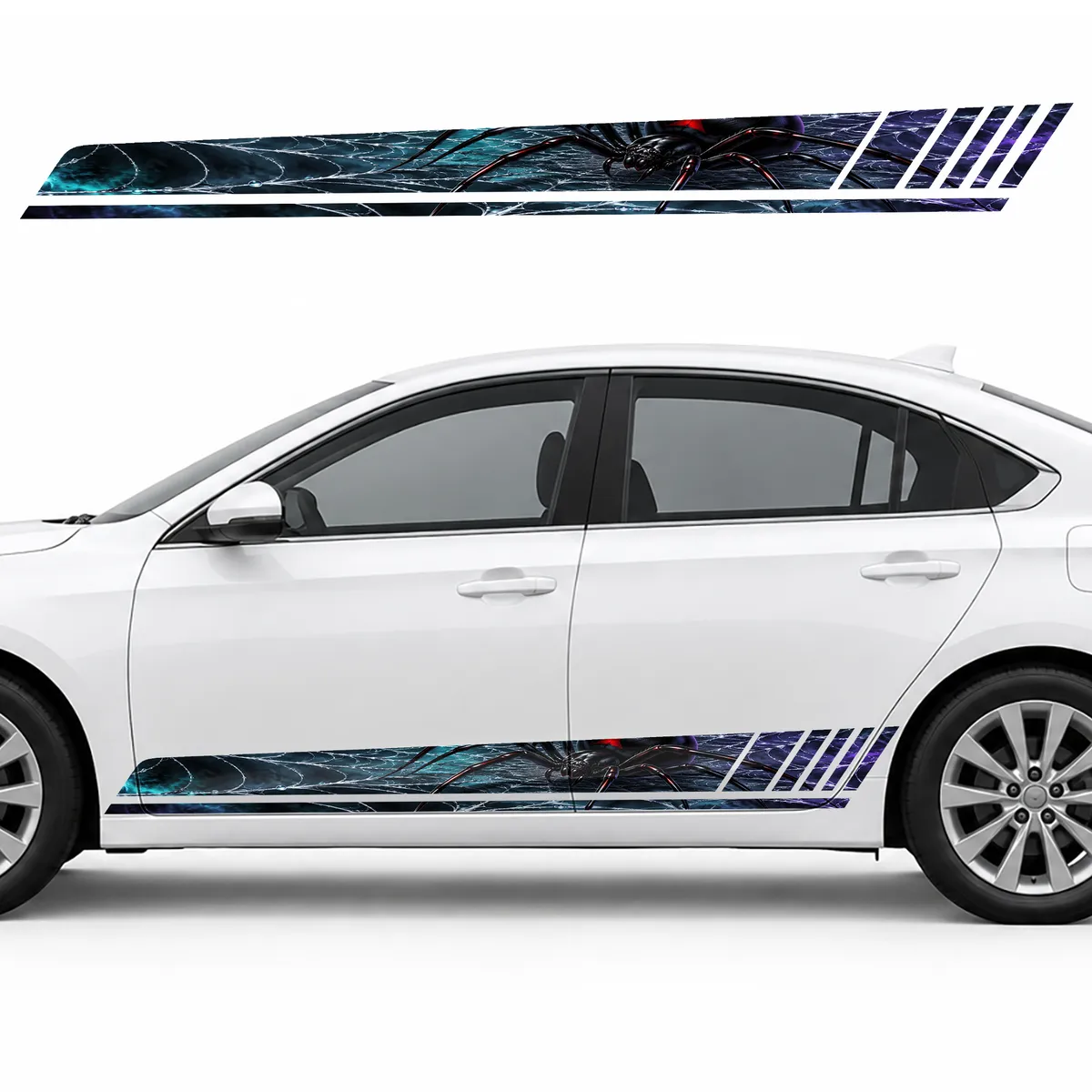 Black Widow Spider on a Silver Web GT racing side door stripes decals stickers for Cars