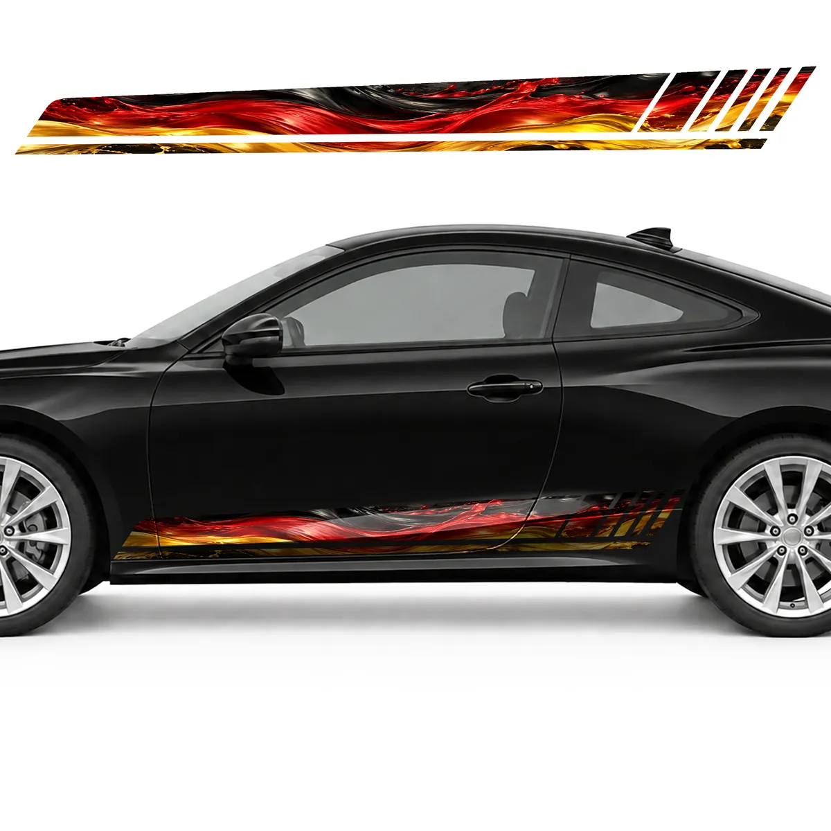 Black, Crimson and Gold Flow GT racing side door stripes, view 3 of 4