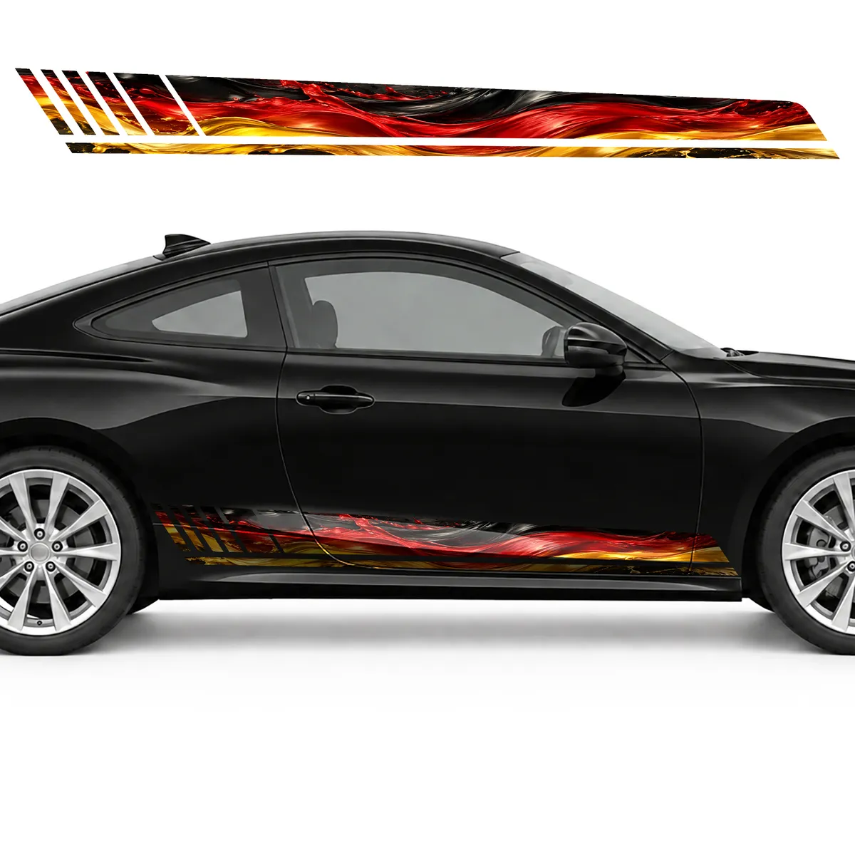 Black, Crimson and Gold Flow GT racing side door stripes, view 4 of 4