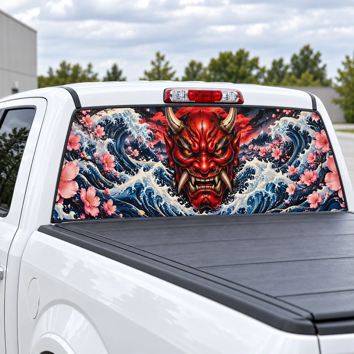 Oni Mask perforated rear window decal for Trucks, view 2 of 4