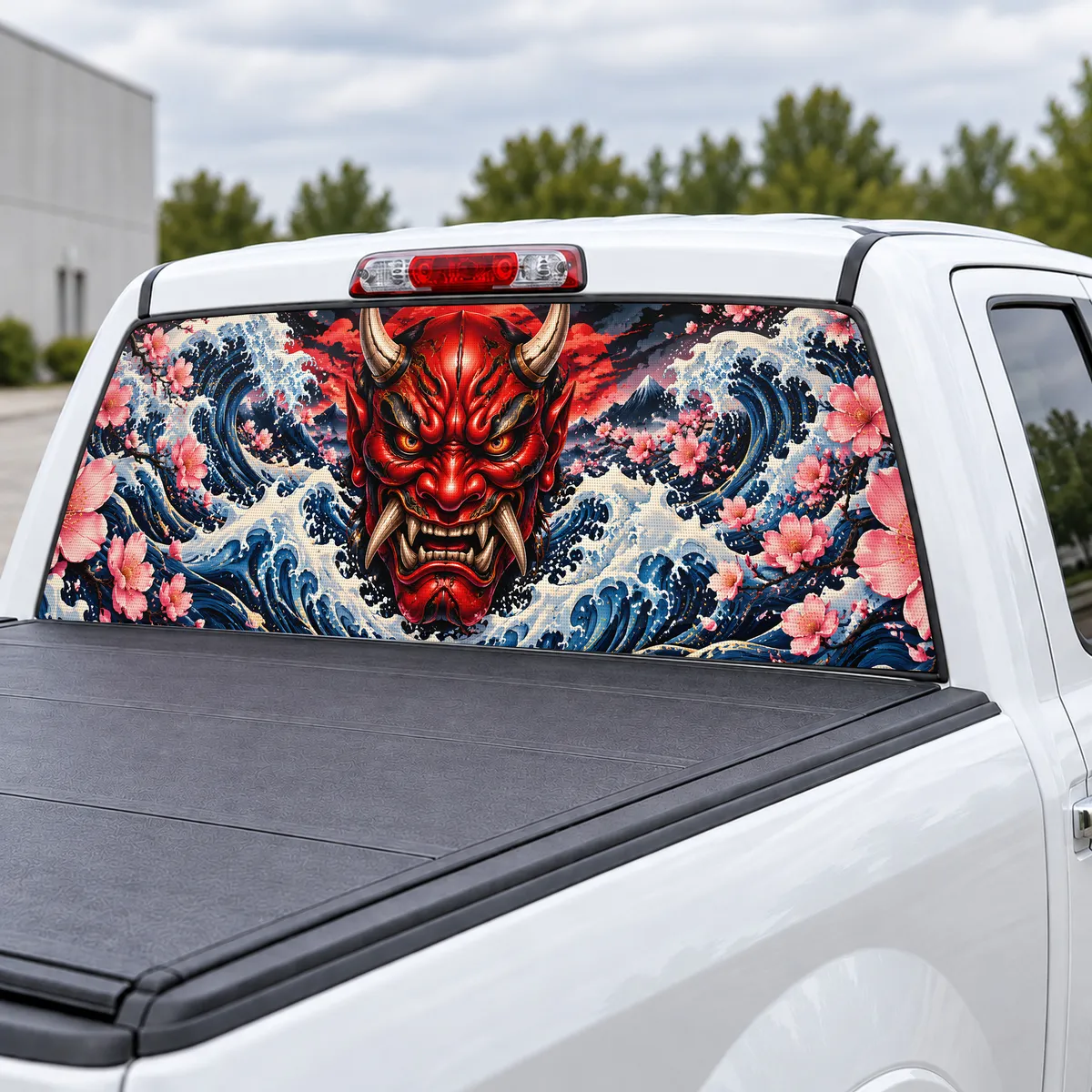 Oni Mask perforated rear window decal for Trucks, view 3 of 4