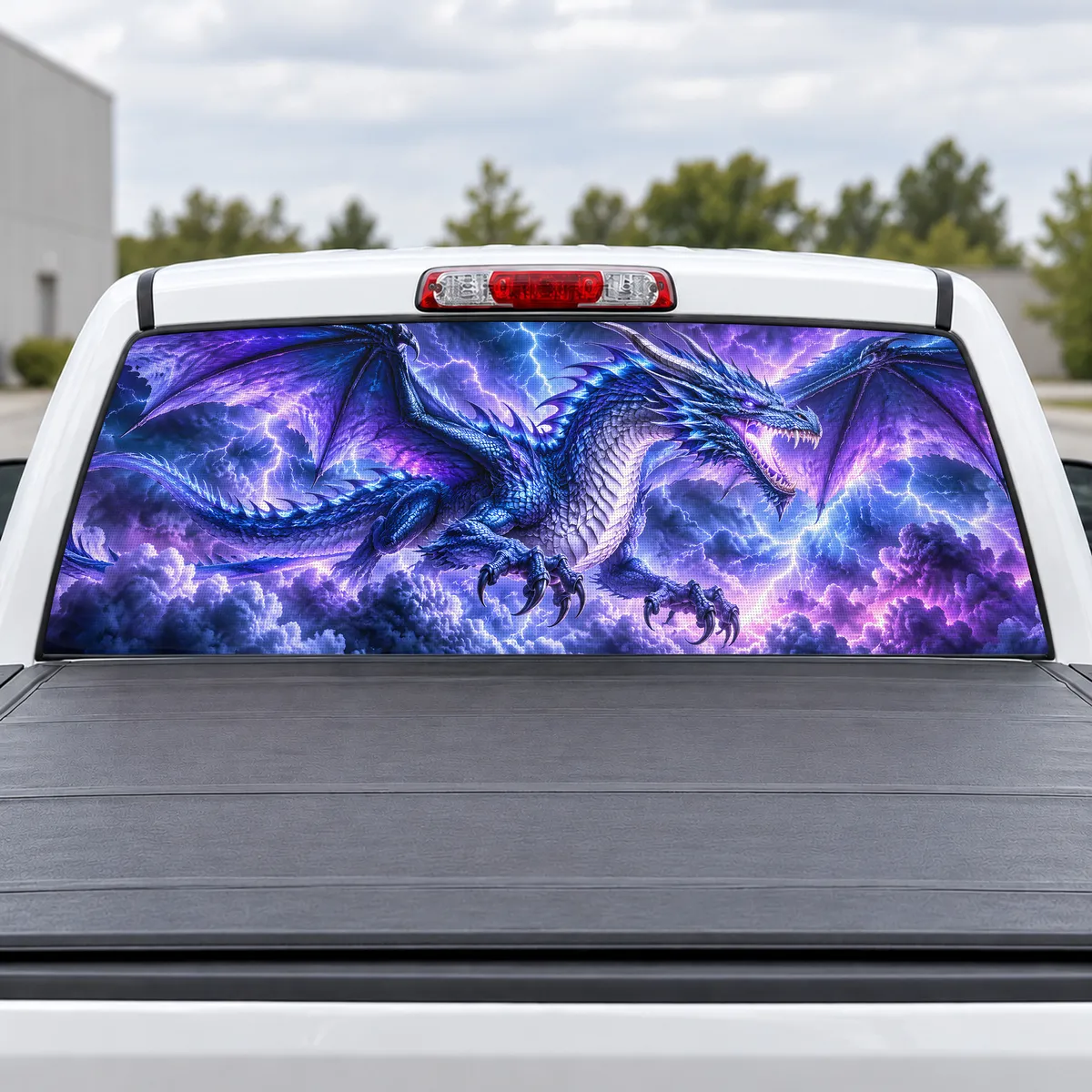 Dragon Storm perforated rear window decal for Trucks