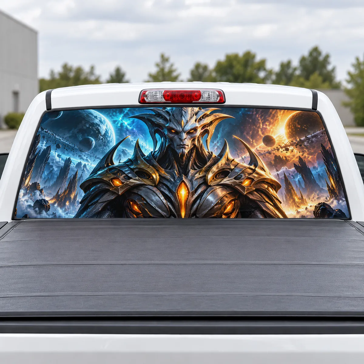 Alien Warlord perforated rear window decal for Trucks