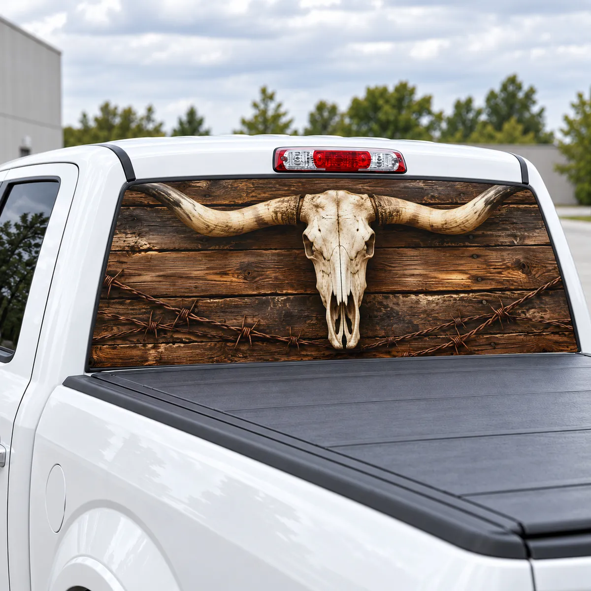 Longhorn Skull perforated rear window decal for Trucks, view 2 of 4