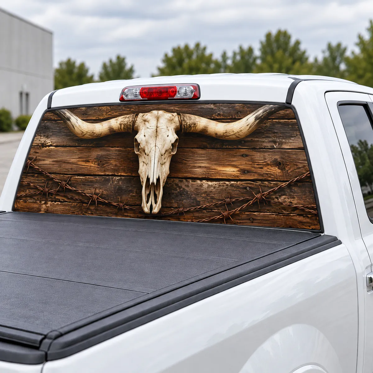 Longhorn Skull perforated rear window decal for Trucks, view 3 of 4
