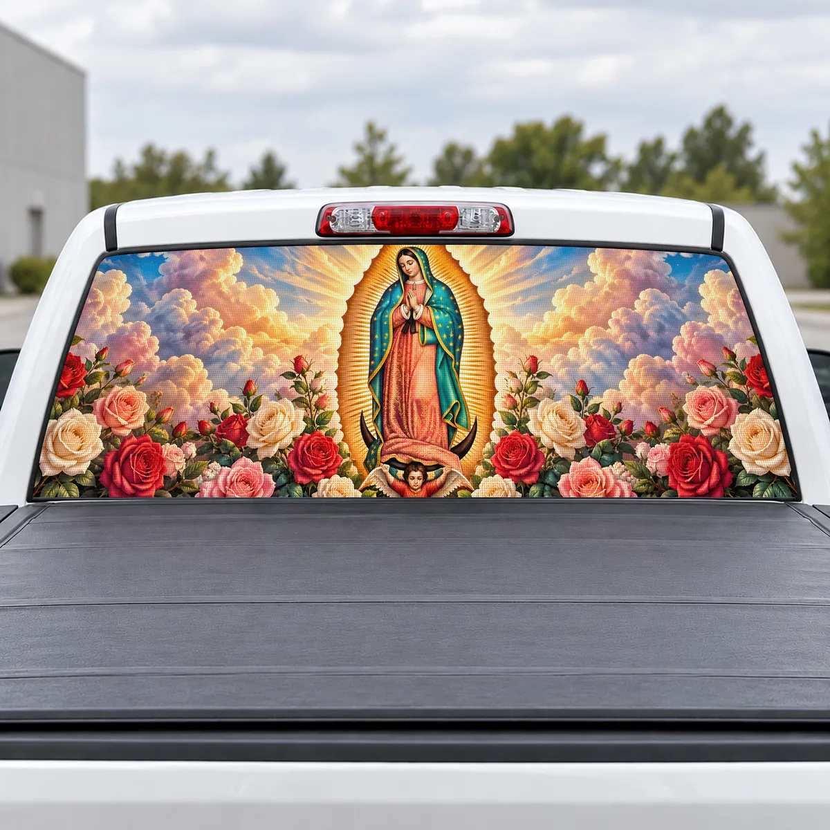 Our Lady of Guadalupe perforated rear window decal for Trucks