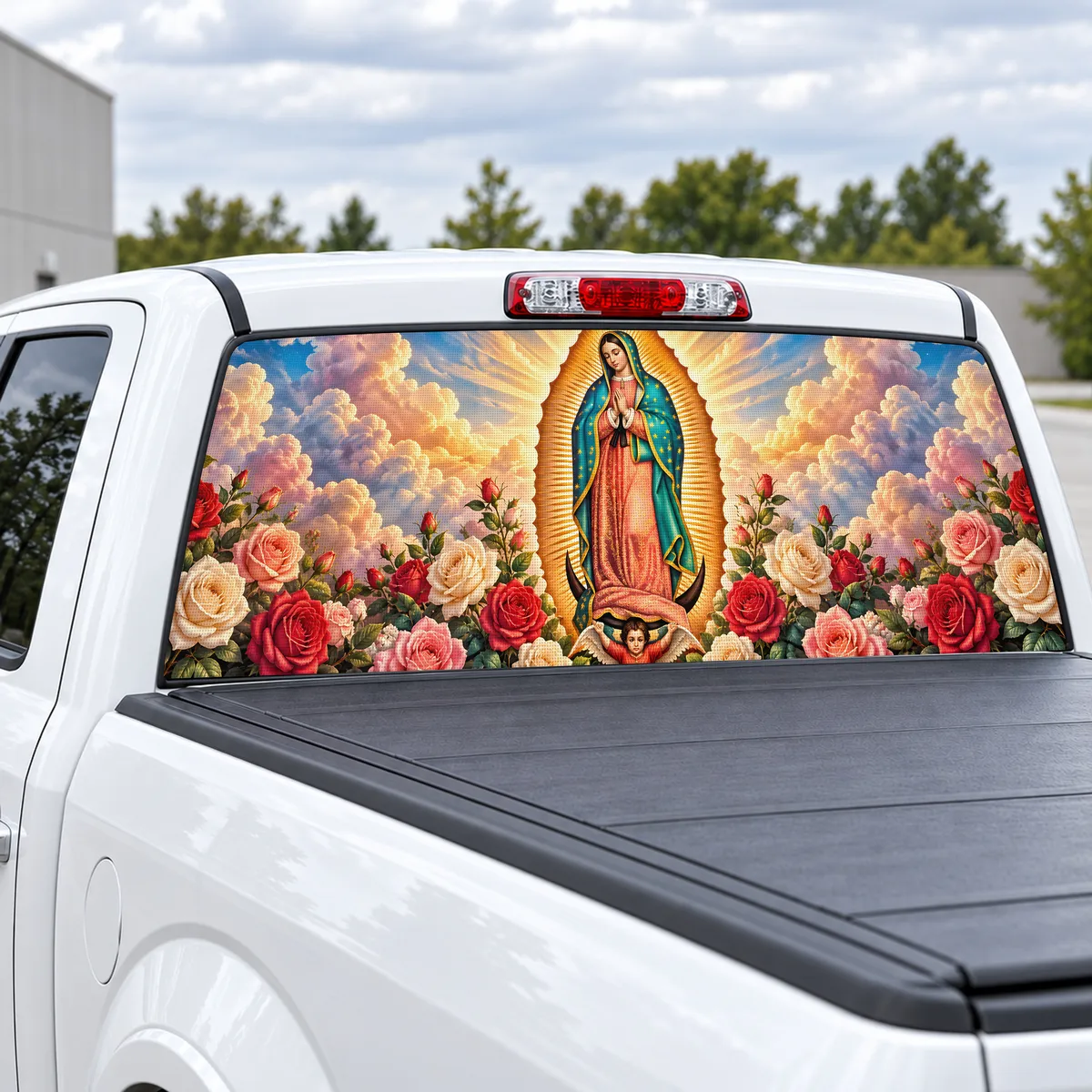 Our Lady of Guadalupe perforated rear window decal for, view 2 of 4