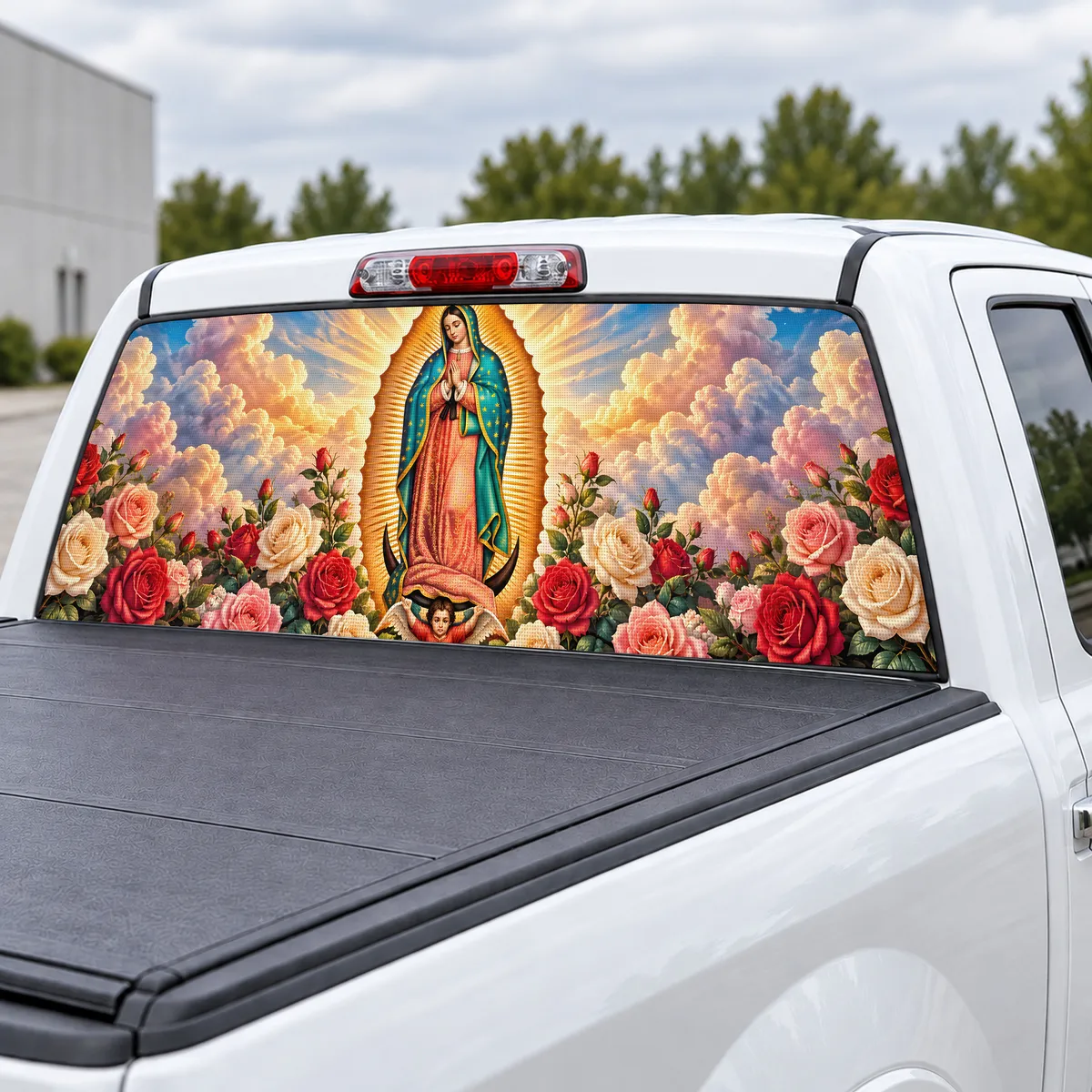 Our Lady of Guadalupe perforated rear window decal for, view 3 of 4