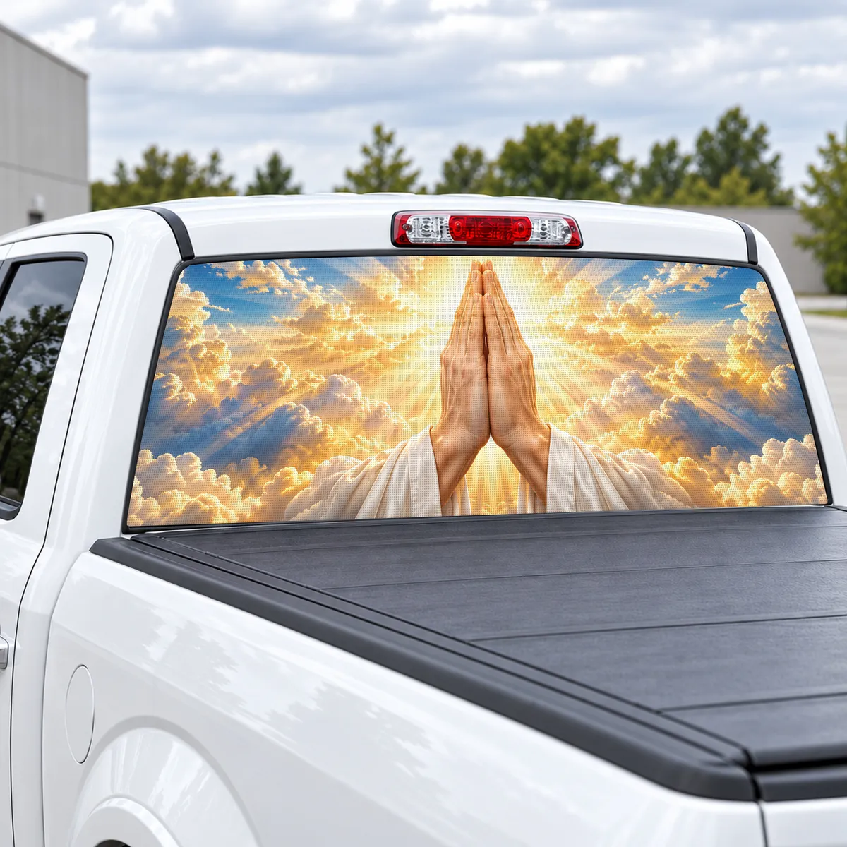 Praying Hands perforated rear window decal for Trucks, view 2 of 4