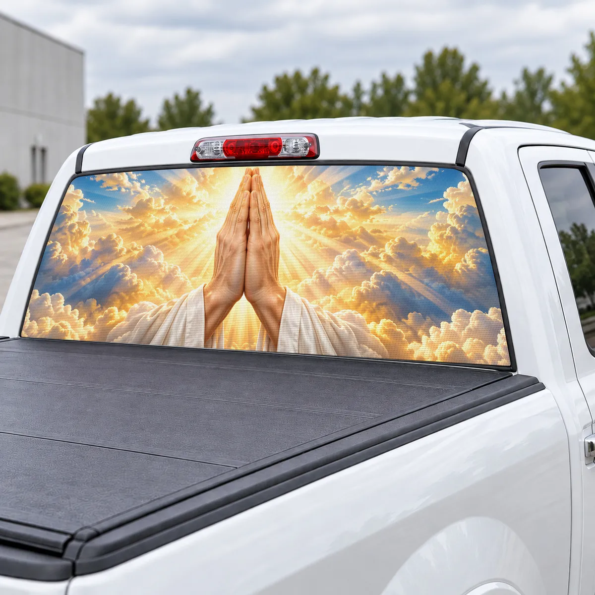 Praying Hands perforated rear window decal for Trucks, view 3 of 4