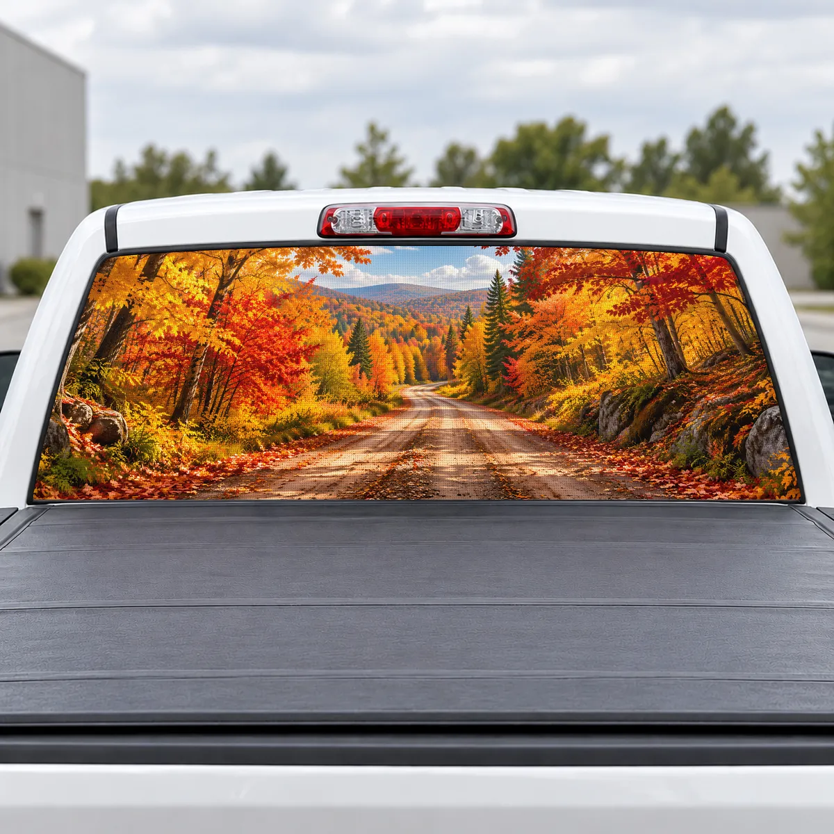 Autumn Backroad perforated rear window decal for Trucks