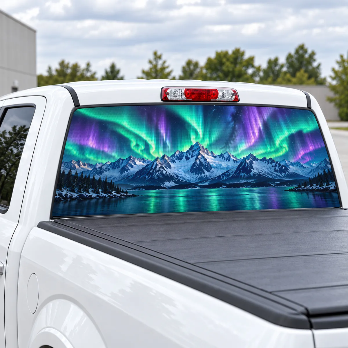 Aurora Peaks perforated rear window decal for Trucks, view 2 of 4