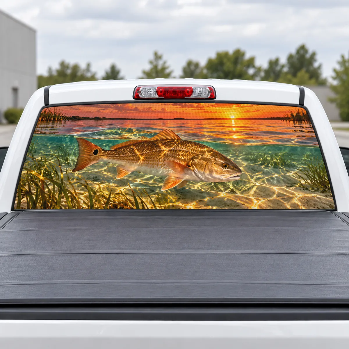 Redfish Flats perforated rear window decal for Trucks
