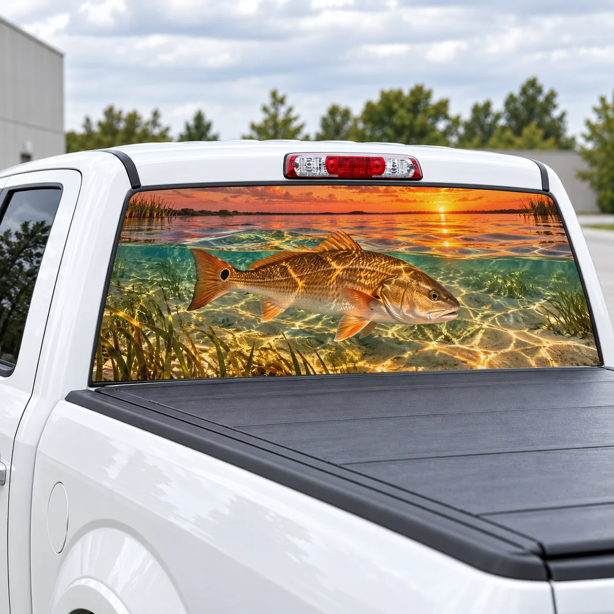 Redfish Flats perforated rear window decal for Trucks, view 2 of 4