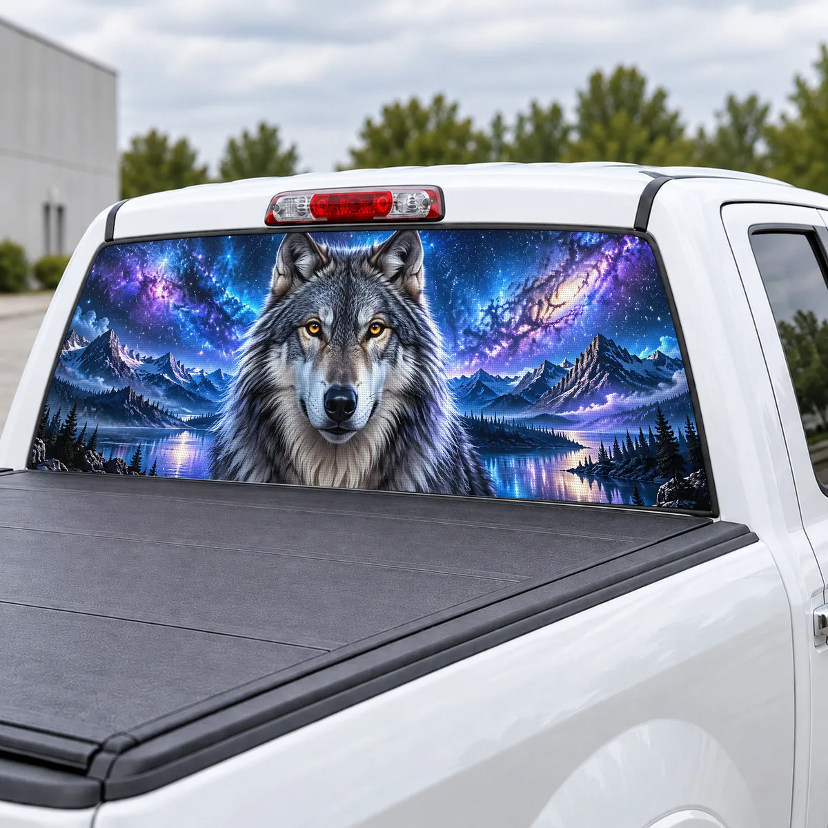Starry Night Wolf perforated rear window decal for Trucks, view 3 of 4