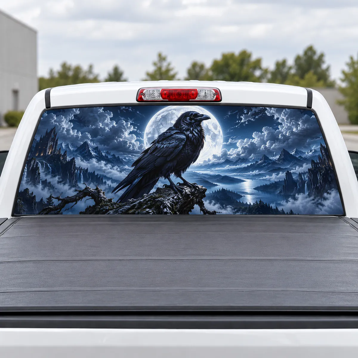 Gothic Raven perforated rear window decal for Trucks