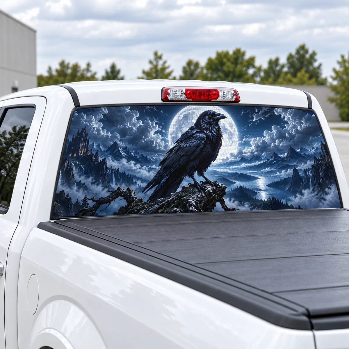 Gothic Raven perforated rear window decal for Trucks, view 2 of 4