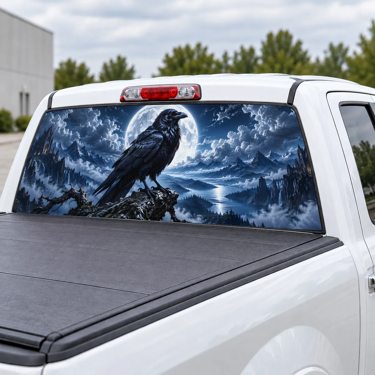 Gothic Raven perforated rear window decal for Trucks, view 3 of 4
