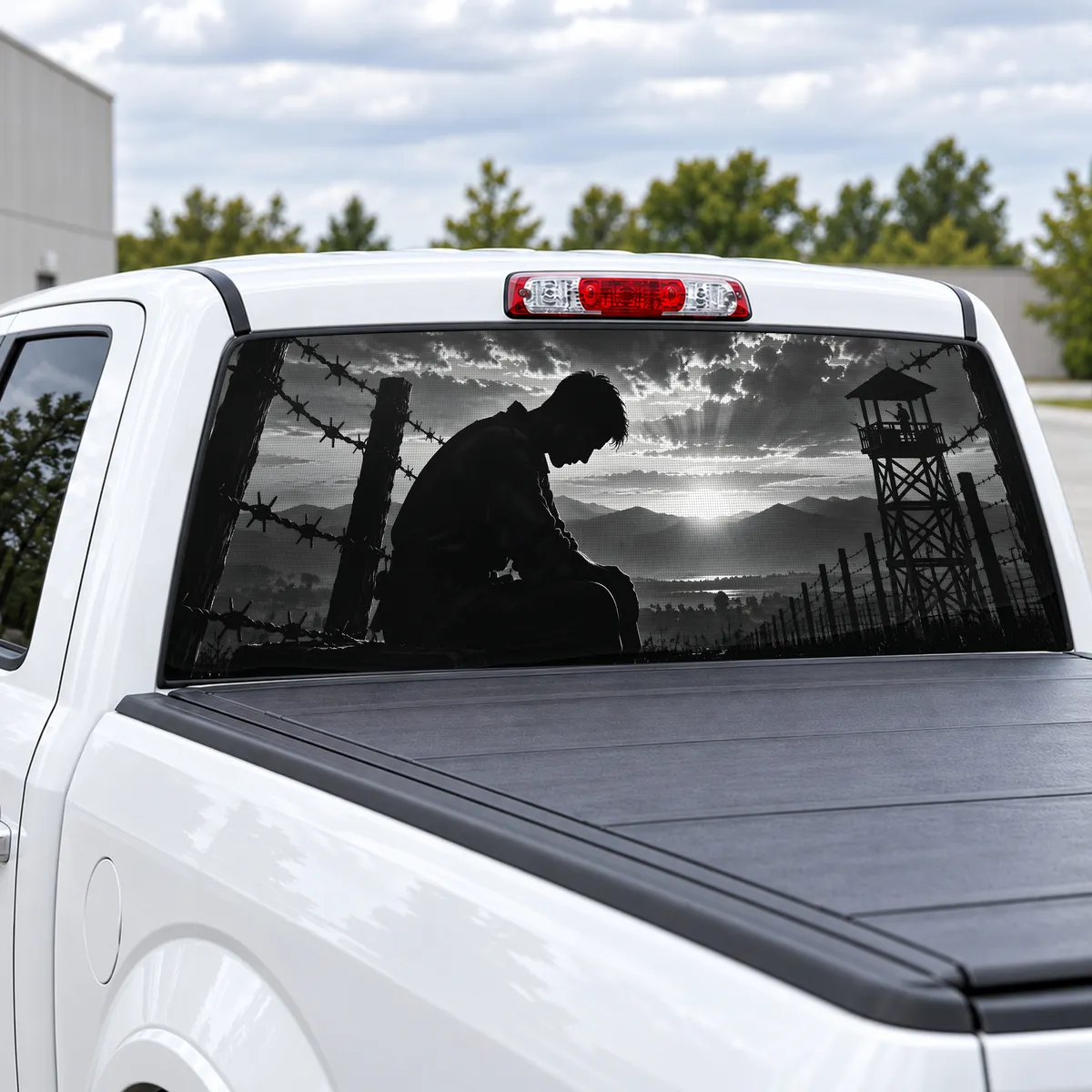 POW-MIA Remembrance perforated rear window decal for Trucks, view 2 of 4