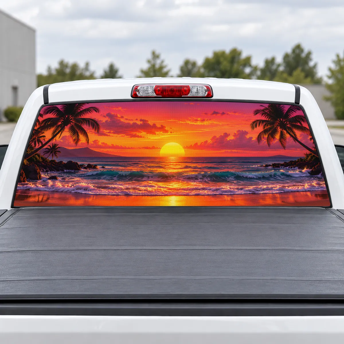 Tropical Sunset perforated rear window decal for Trucks