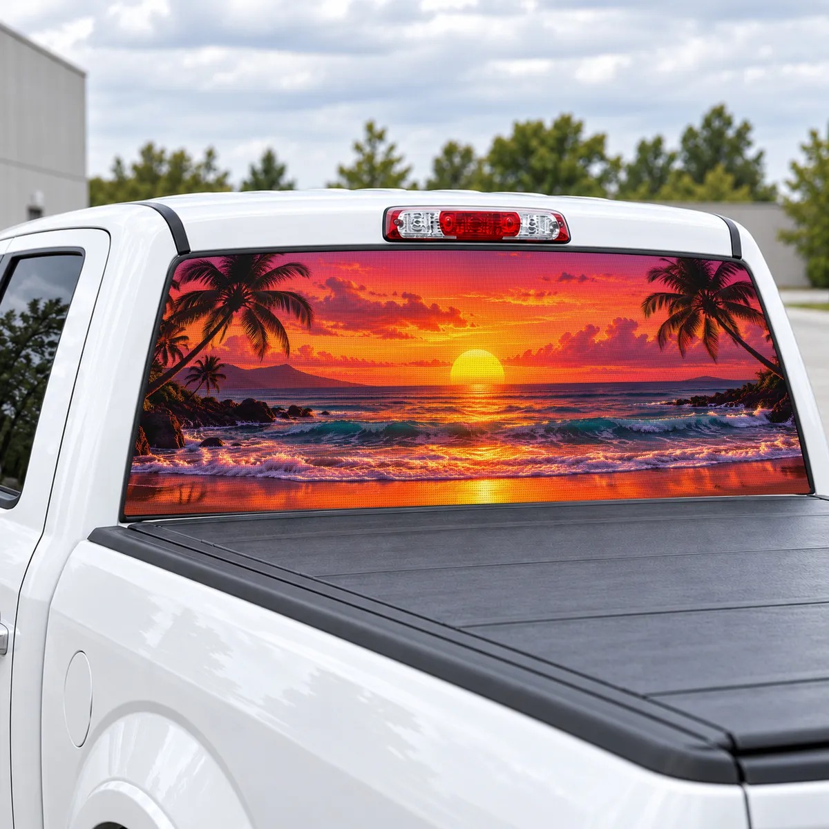Tropical Sunset perforated rear window decal for Trucks, view 2 of 4