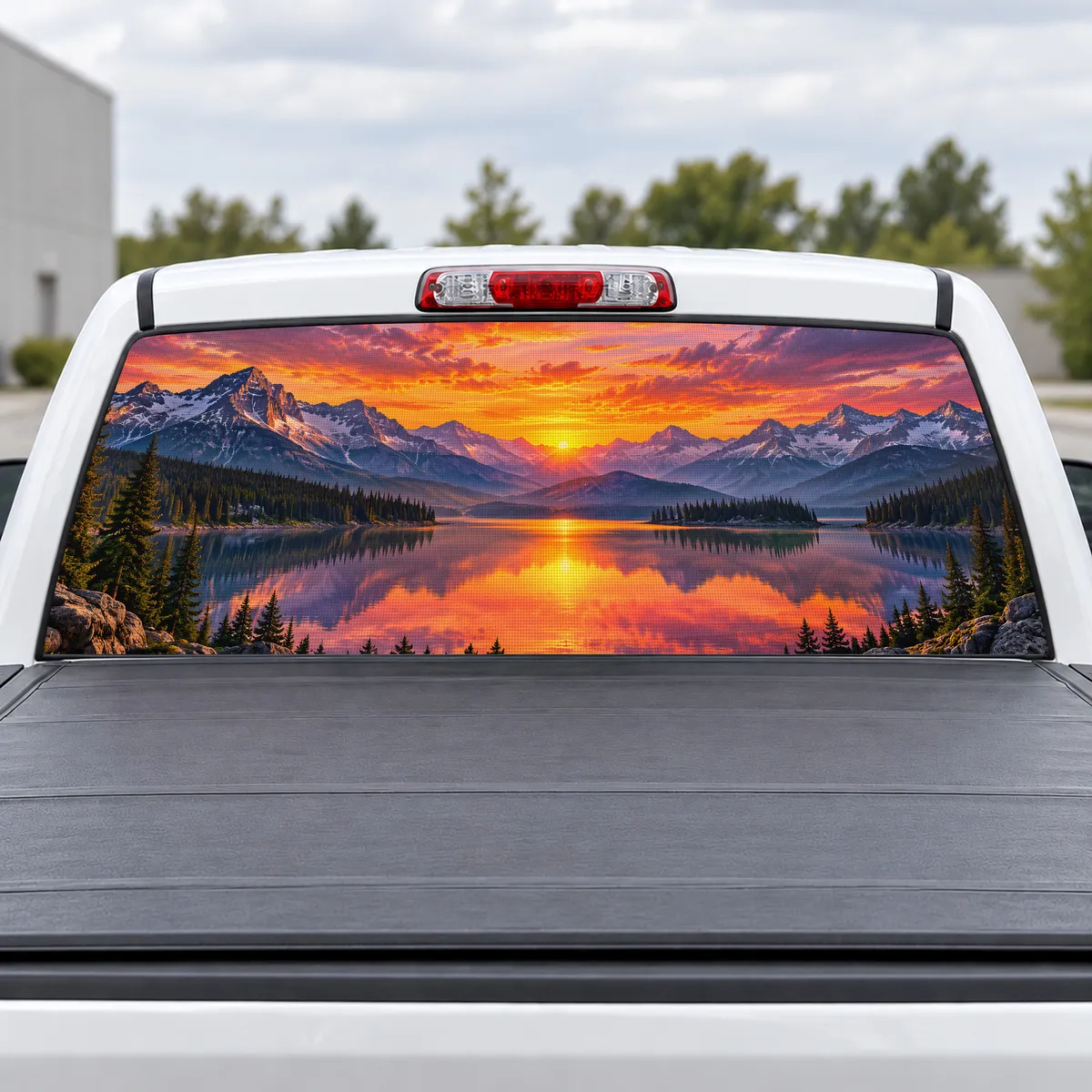 Mountain Sunset perforated rear window decal for Trucks