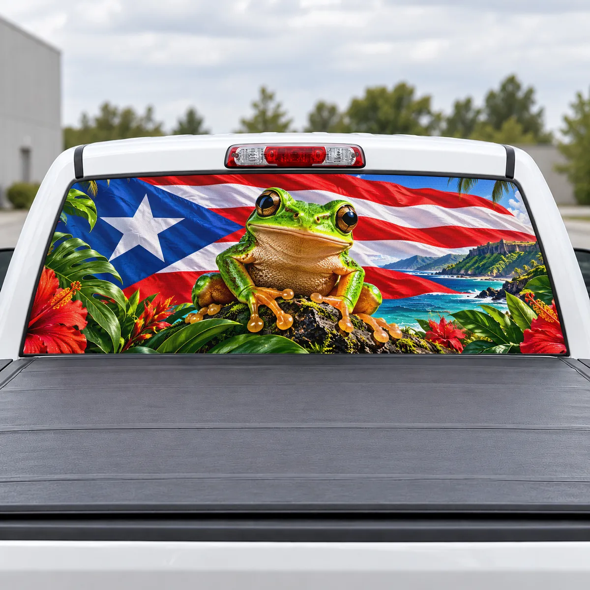 Puerto Rico Coqui perforated rear window decal for Trucks