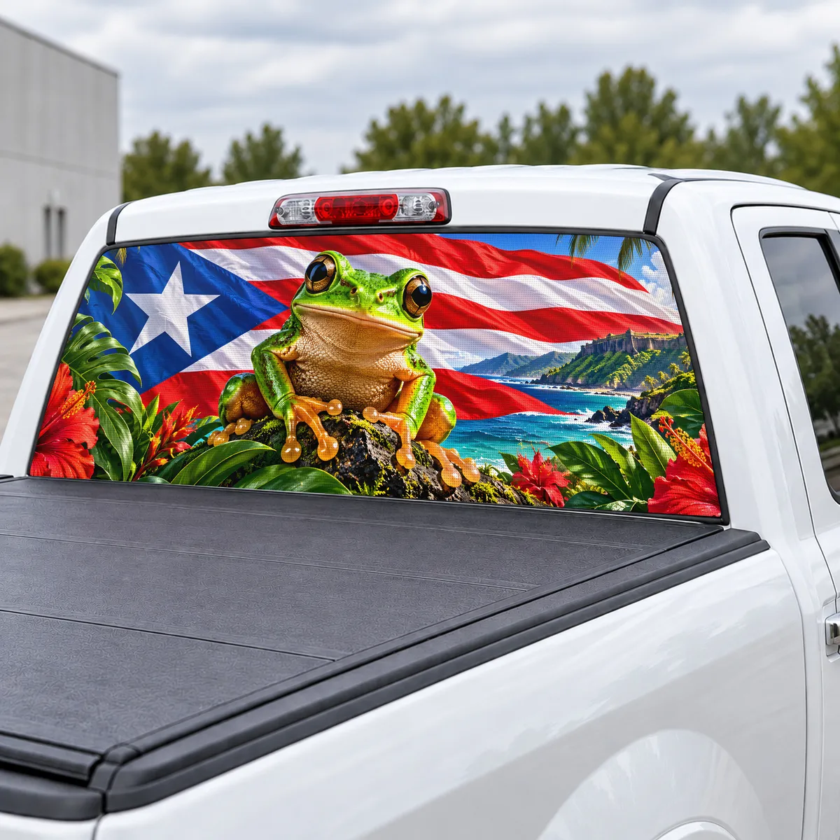 Puerto Rico Coqui perforated rear window decal for Trucks, view 3 of 4