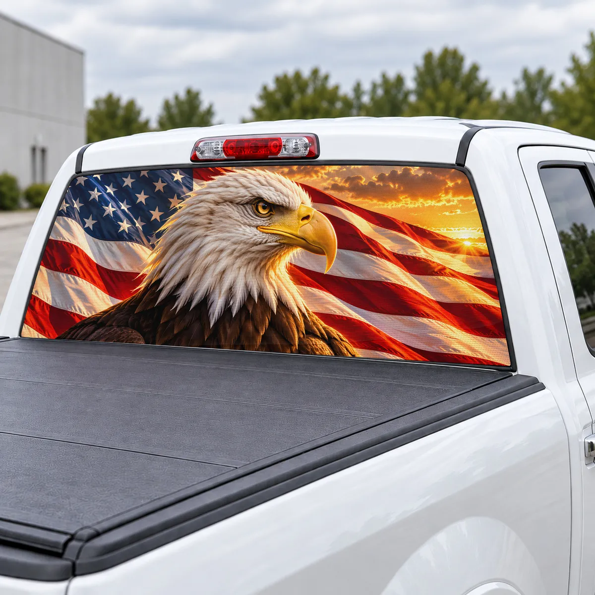 Eagle Over the Stripes perforated rear window decal for, view 3 of 4