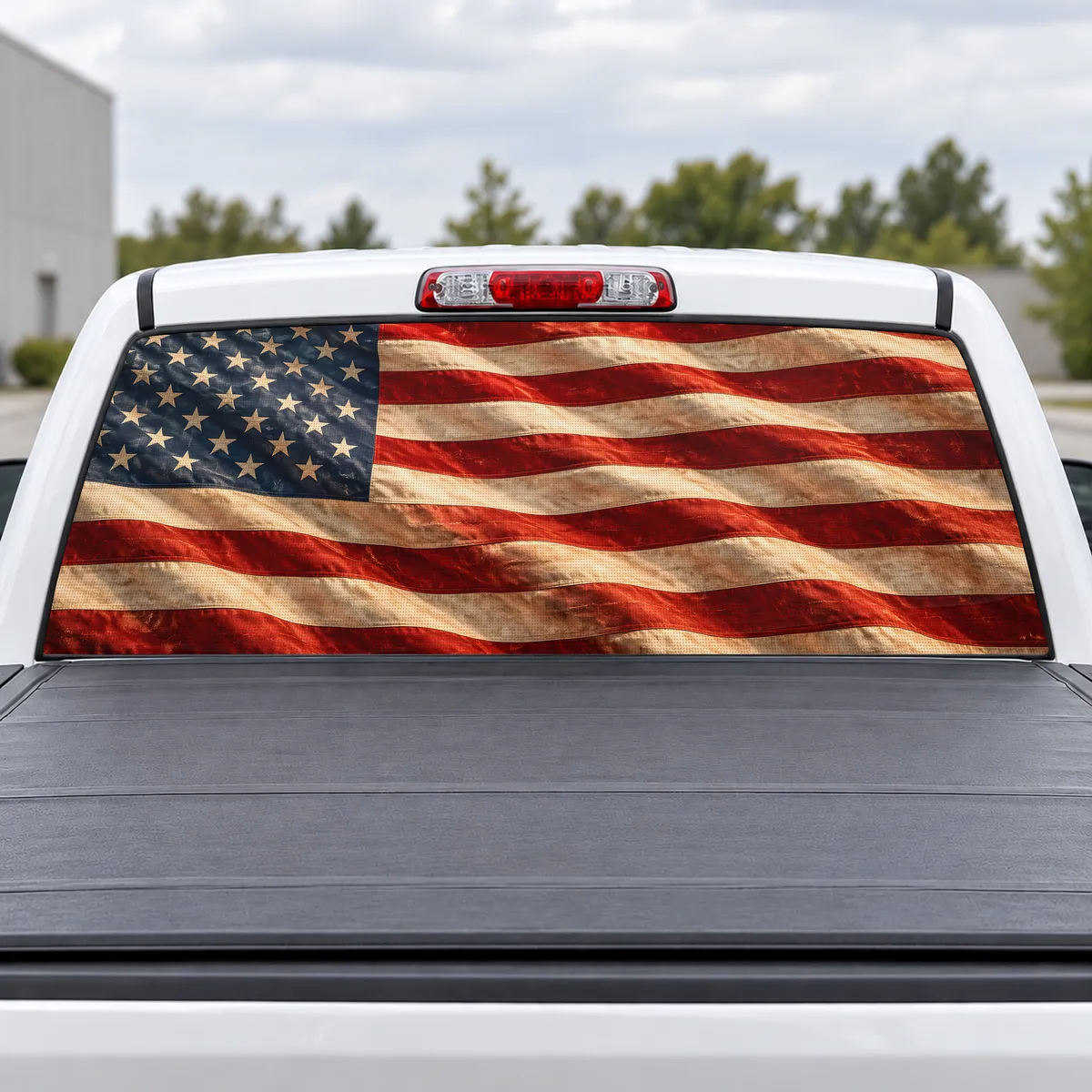 Distressed Old Glory perforated rear window decal for Trucks