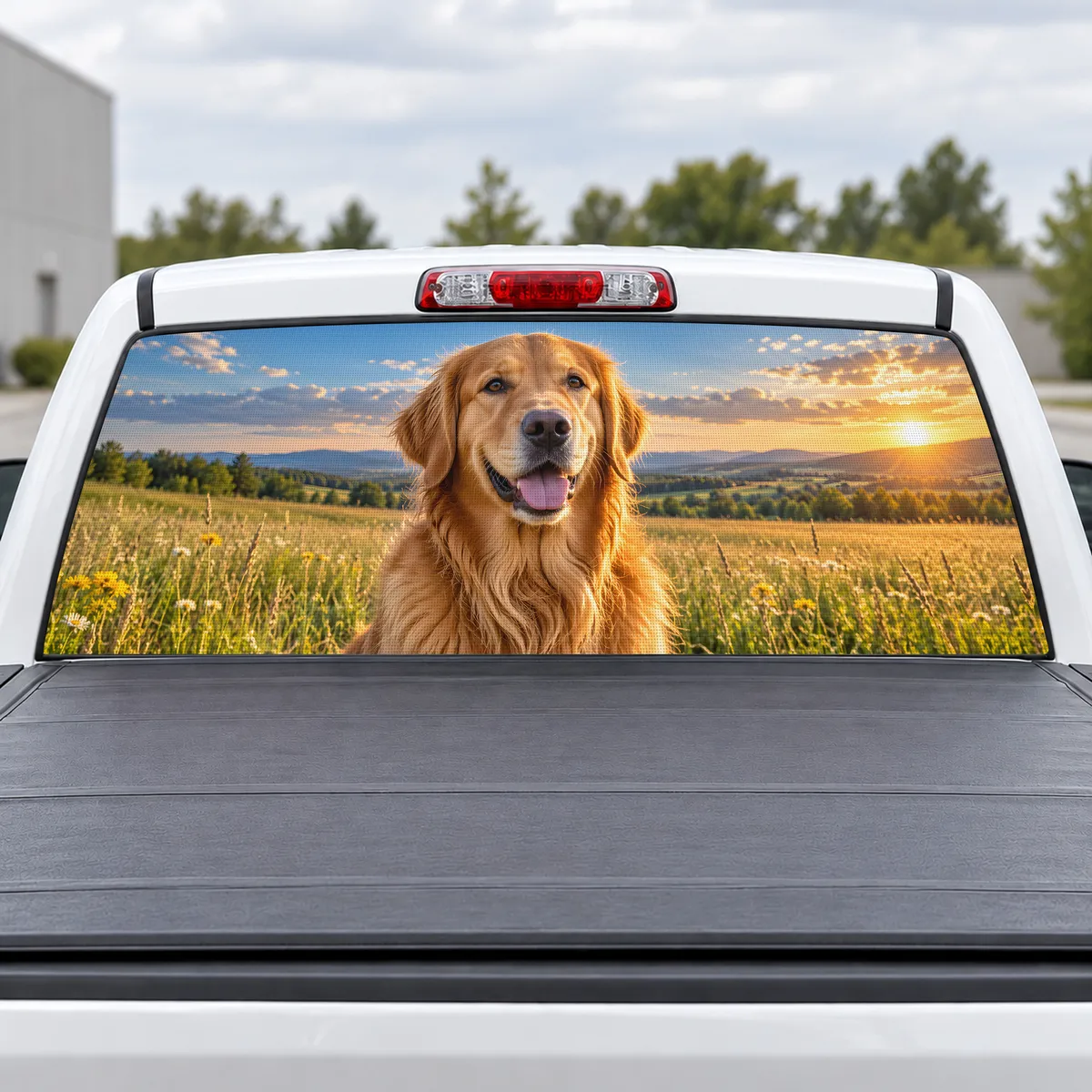 Golden Retriever perforated rear window decal for Trucks