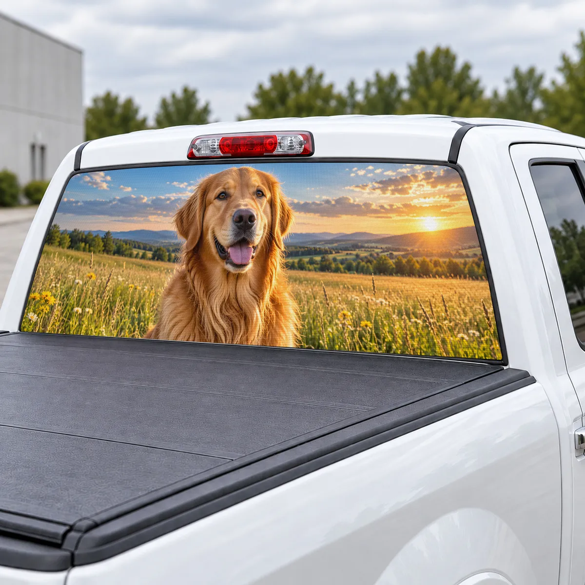 Golden Retriever perforated rear window decal for Trucks, view 3 of 4