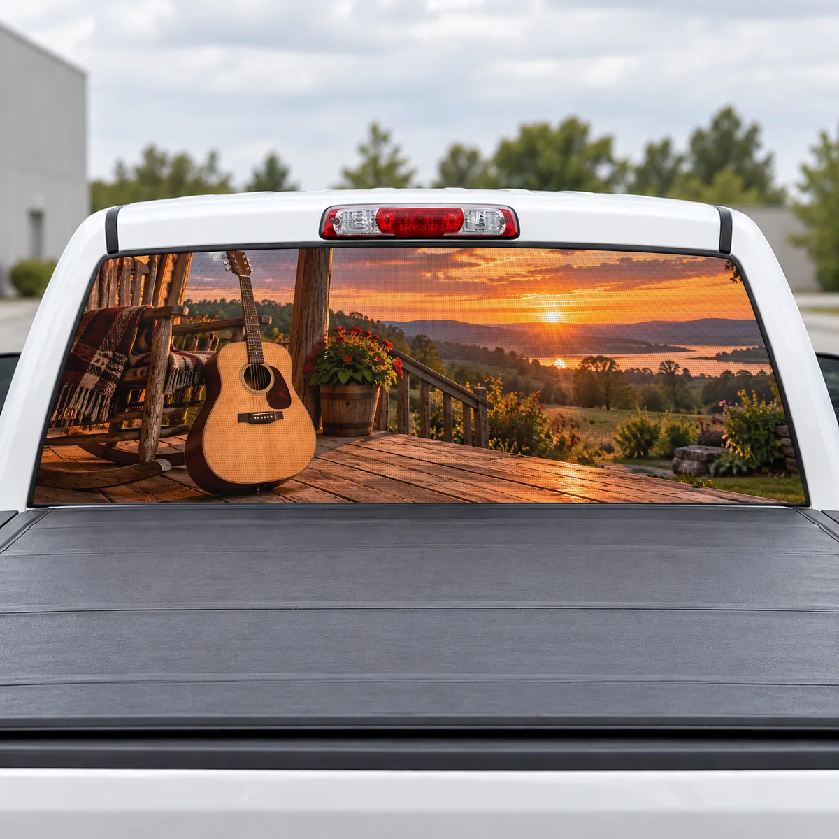 Country Guitar perforated rear window decal for Trucks