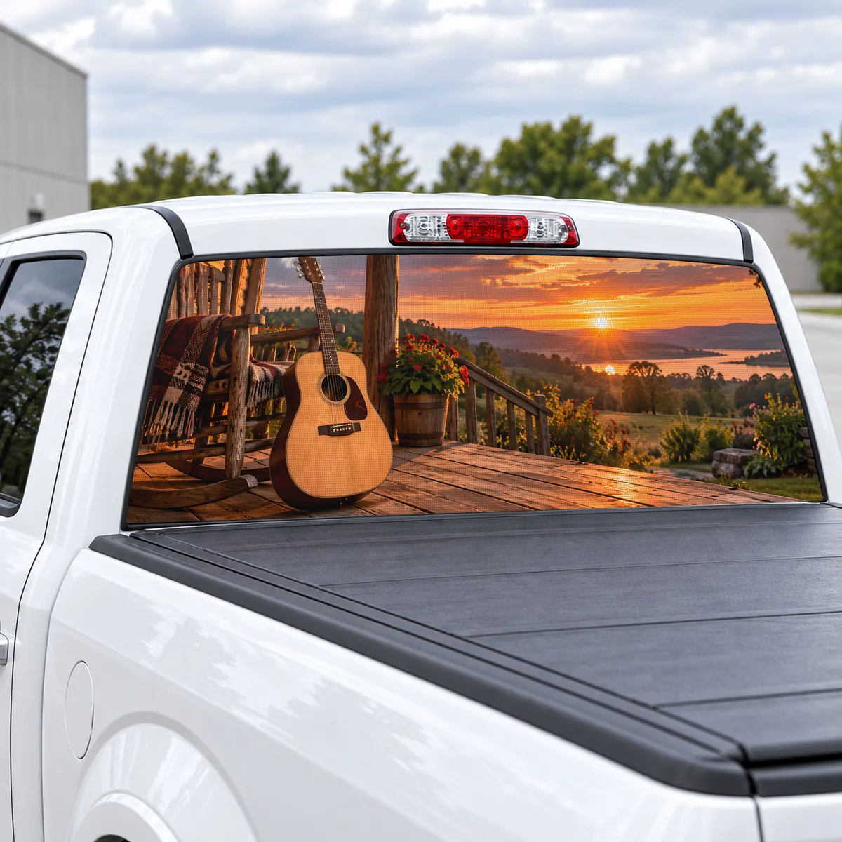 Country Guitar perforated rear window decal for Trucks, view 2 of 4